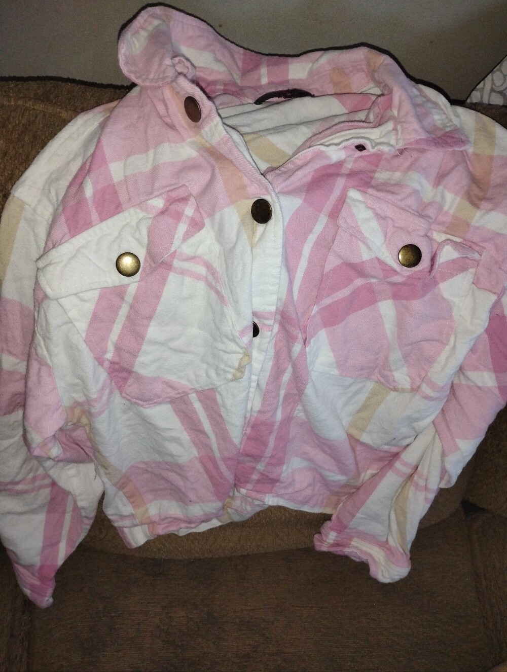 NOBO Pink and White Plaid Shirt Jacket